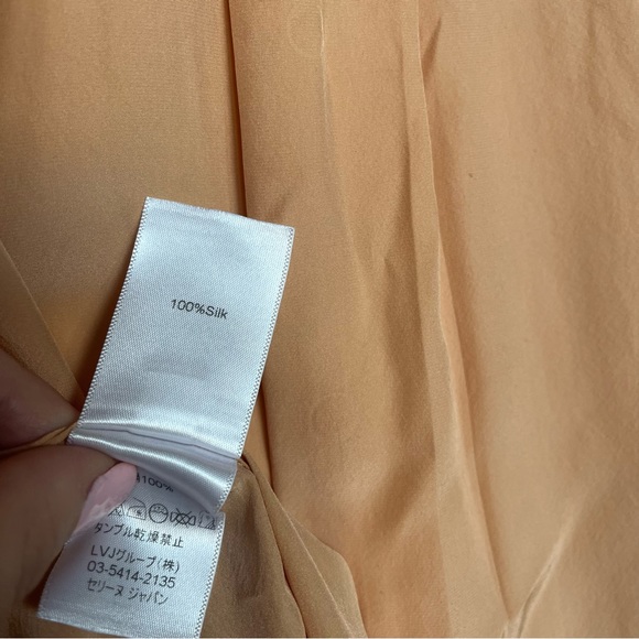 CELINE Nude Coral/Tan 100% Silk Blouse - Picture 7 of 7
